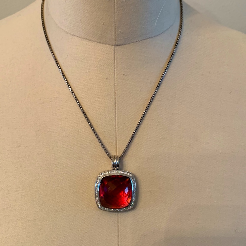 David Yurman pink tourmaline & diamond extra large Albion pendant and chain